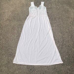 Vintage 50s Long Lingerie Dress Pink and White Lace Bridal Maxi Nightgown Sz M